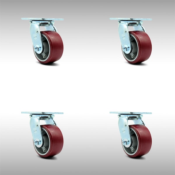 4 Inch SS Poly on Aluminum Wheel Swivel Caster Set with Ball Bearings SCC